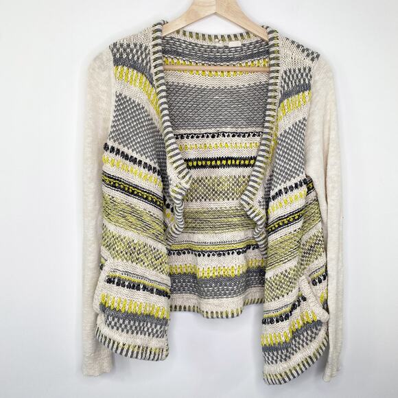 Anthropologie Moth Womens Cream Knit Striped Open Front Cardigan Jacket Size M - Picture 2 of 8